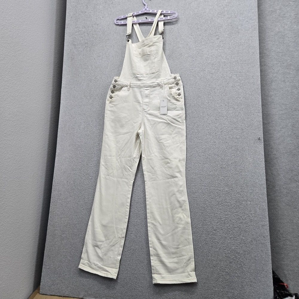 Judy Blue Women Overalls XL Ecru Denim ECRU High Waist Cuffed 33" Inseam Stretch